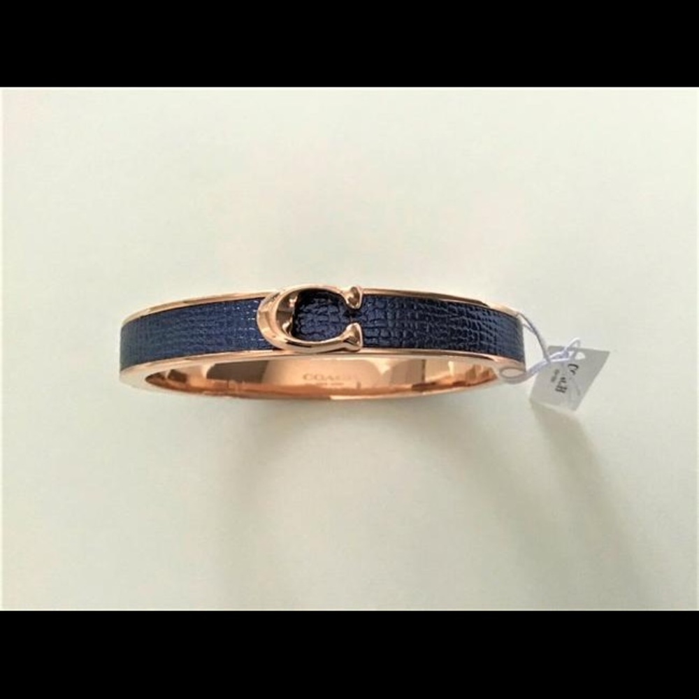 COACH Rose Gold Midnight Signature Push Hinged Bangle Bracelet - Picture 2 of 5